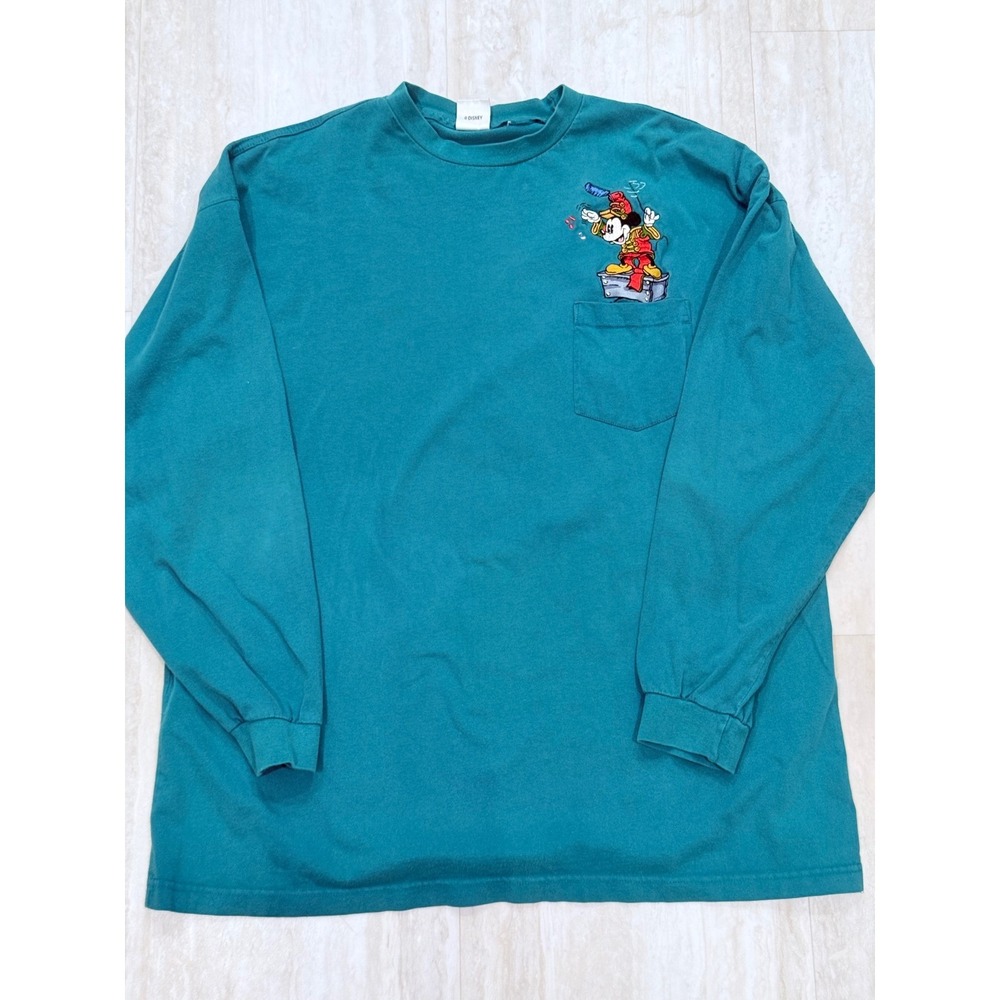 Vintage 90s Disney Store Bandleader Mickey Mouse Teal Pocket T-Shirt XL
